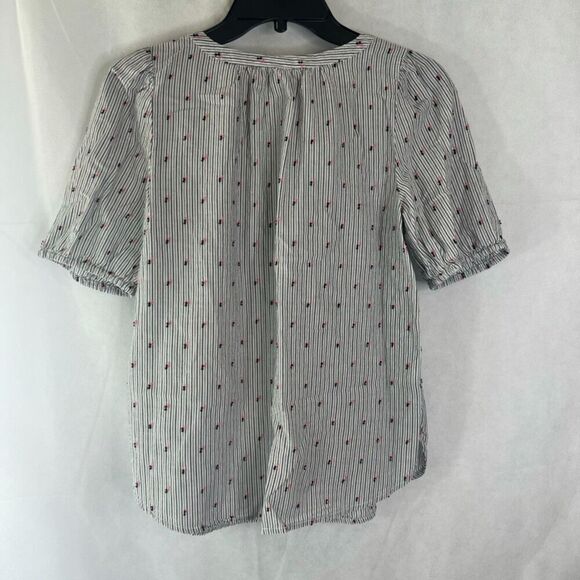 LOFT Short Sleeve Vneck Striped & Tufted 1/2 Button Front Blouse Size XS - Picture 2 of 7